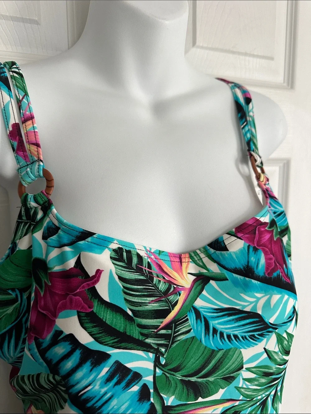 Women’s croft & barrow Tropical Floral Tankini Top in Mint and Pink Plus 16 - Picture 6 of 9